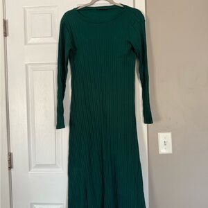 Zara Hunter Green Long Sleeve Ribbed Sweater Maxi Dress